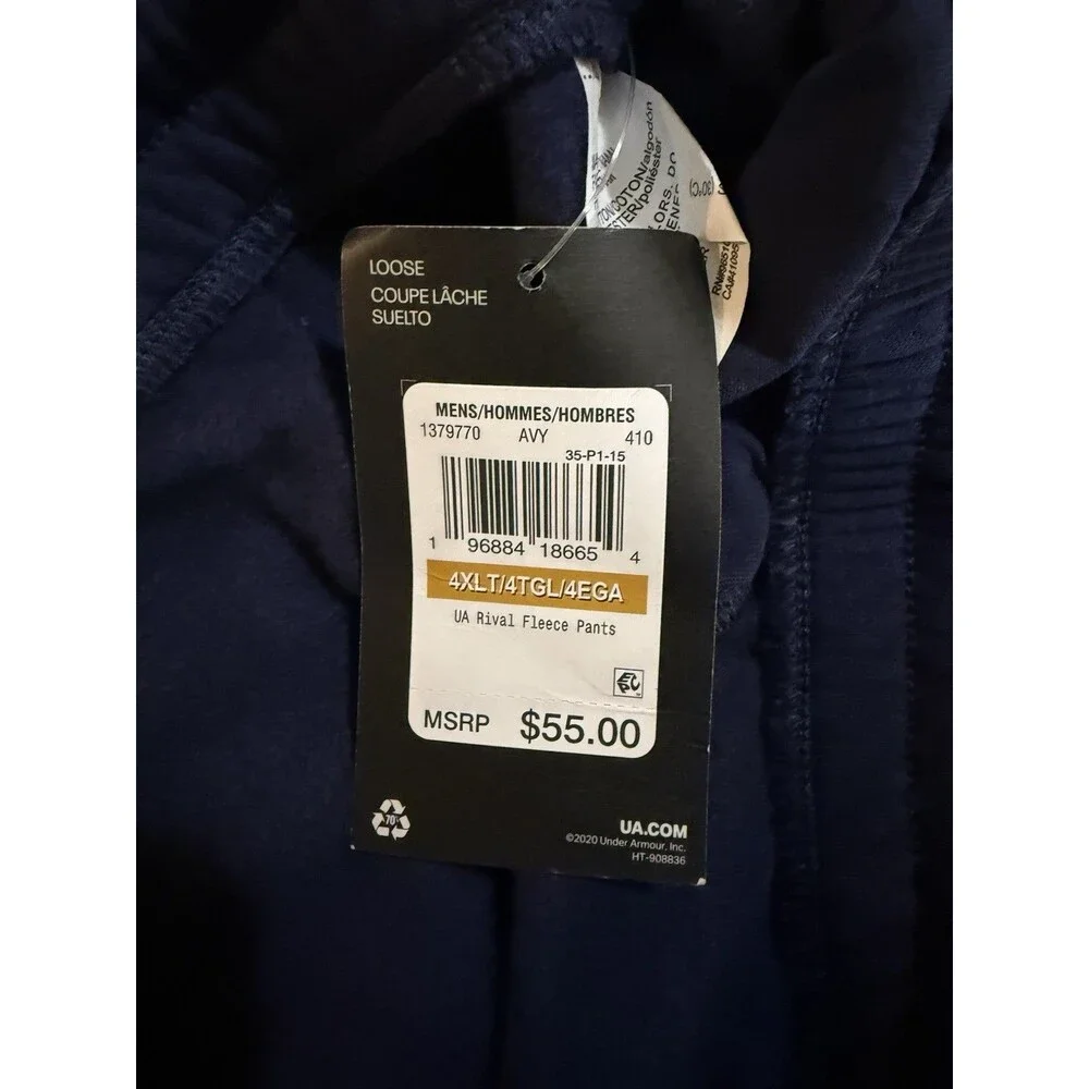 Under Armour UA Rival Fleece Pants Men's 4XL Big & Tall Blue Loose Drawstring